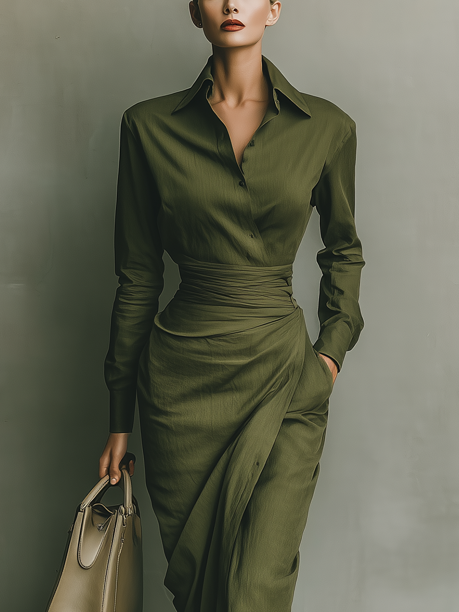 Women's Army Green Cotton Blended Maxi Dress MDA2281I8T – Modesees